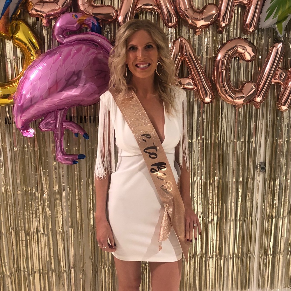 White plunge fringe dress